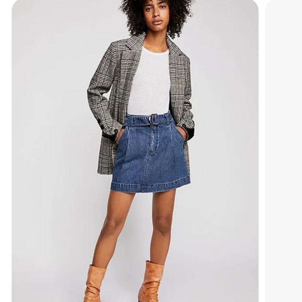 Free People Womens Belted Denim Skirt New